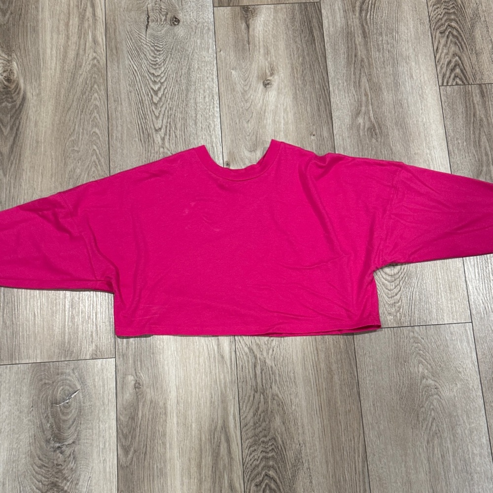 Bright Pink Cropped Long Sleeve Top